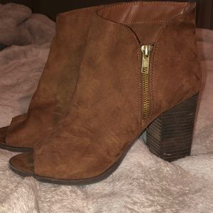 Brown Open Toe Heeled Boot